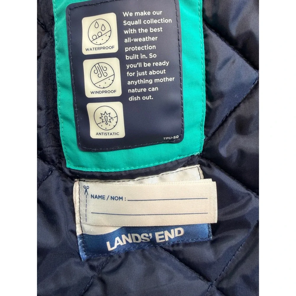 Lands End Squall Waterproof Parka Green Kids Large 14 Grow-A-Long Hooded Jacket